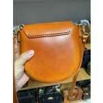 Handmade, thickened oil-waxed vegetable-tanned leather mobile phone shoulder/crossbody bag